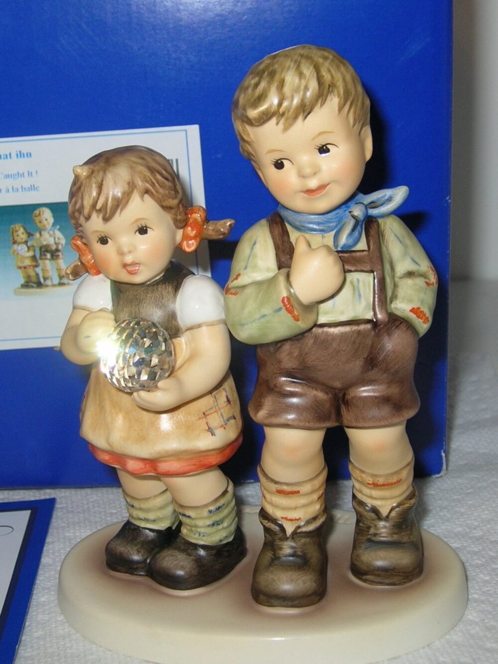 Hummel "She Caught It" HUM#2265 TMK8 w/Tin, Box COA Swarovski Crystal Ball 6" T